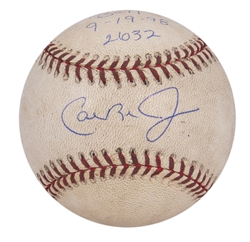 Cal Ripken, Jr. Consecutive Game (All-Time Record) #2632 Game Used & Signed OAL Budig Baseball From 9/19/1998 (Ripken LOA)